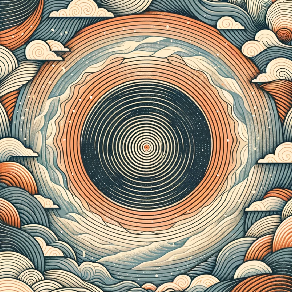Art graphique représentant des cercles concentriques et des vagues stylisées symbolisant la gestion du stress et de l'anxiété par la PNL et l'hypnose.