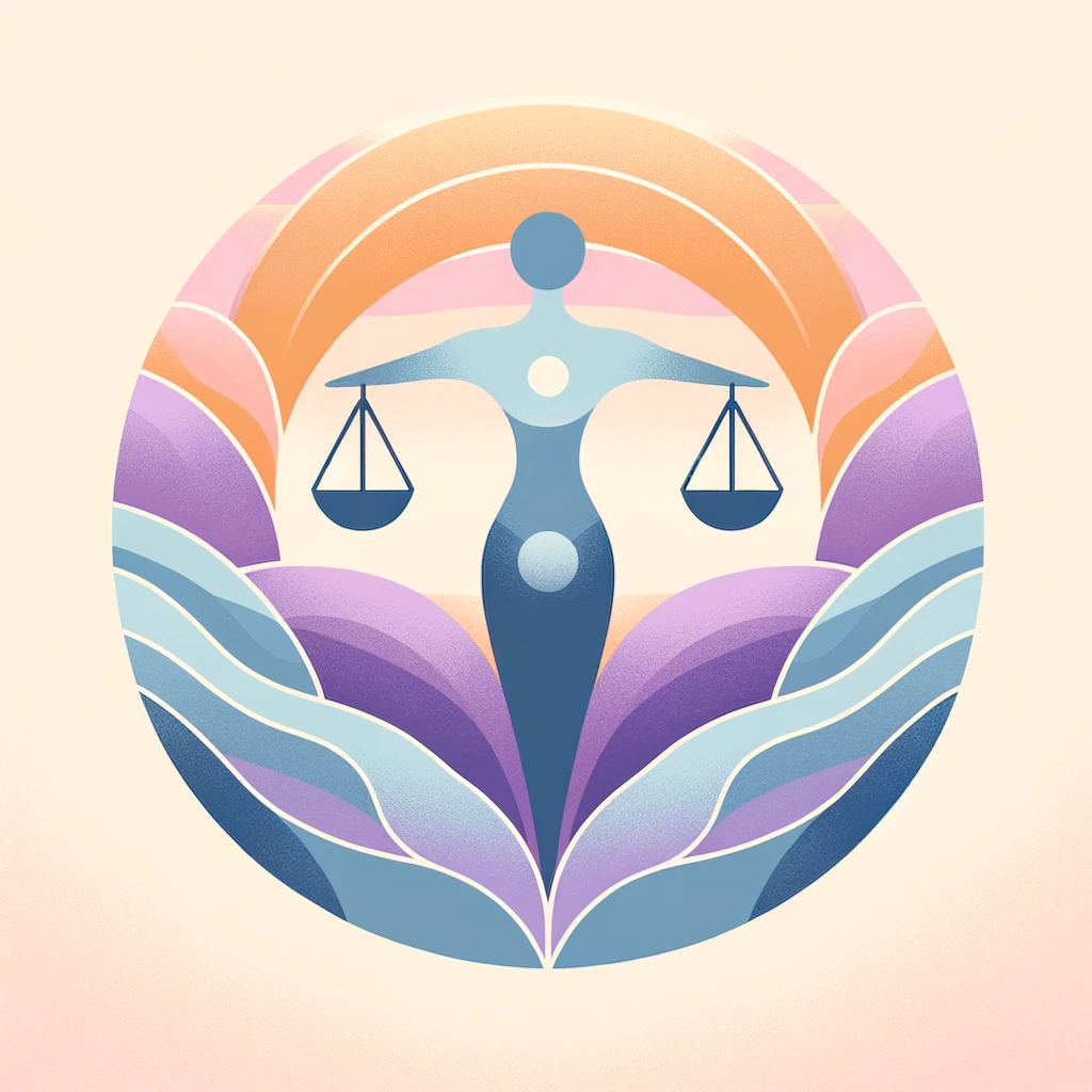 Illustration d'un personnage au centre avec les bras représentant une balance, symbolisant l'équilibre et la gestion du poids.